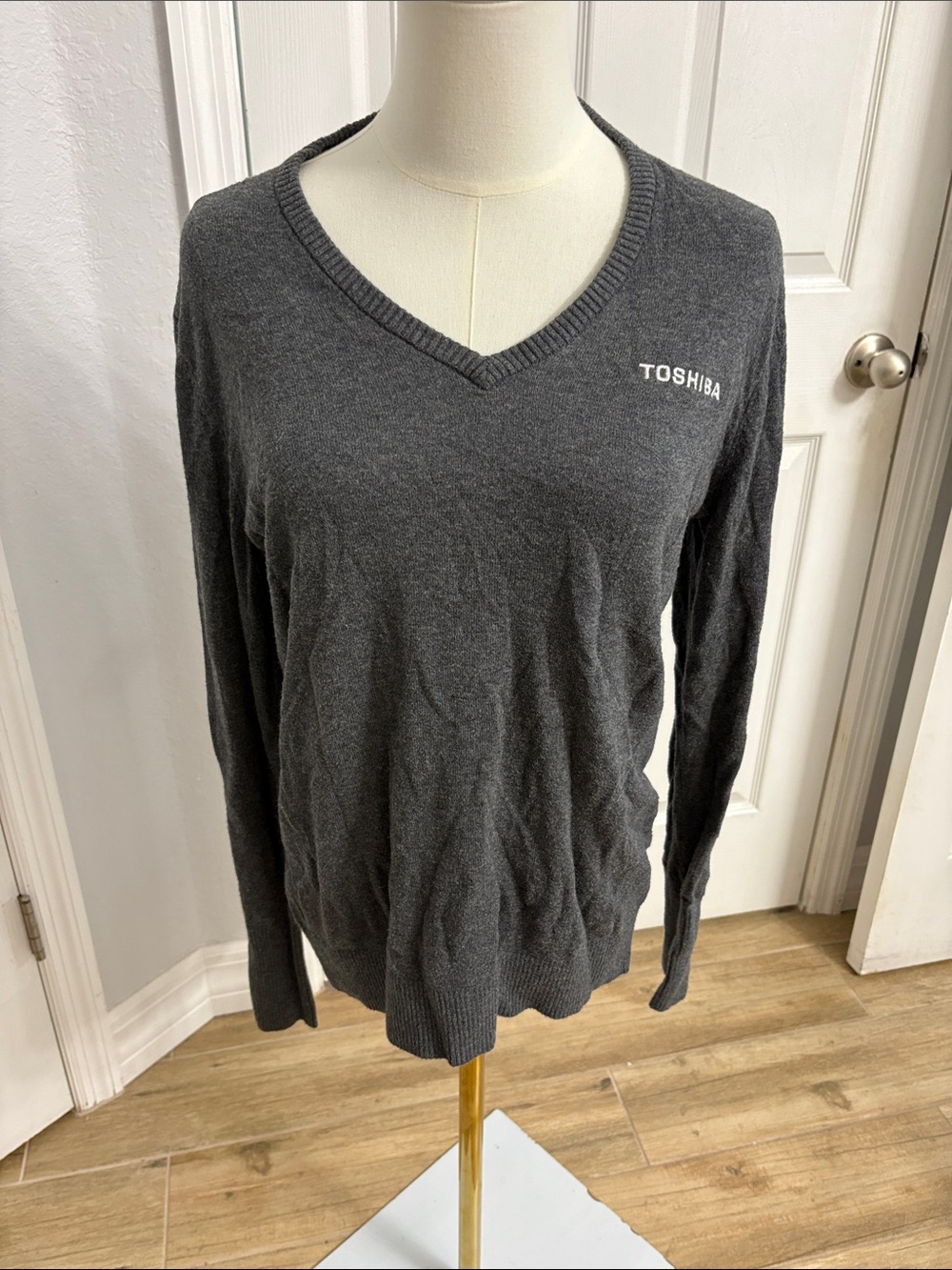 Toshiba Charcoal Gray V-Neck Sweater